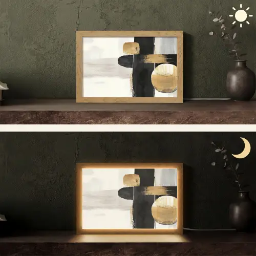 Vormen - Penseelstreken - Abstract - Goud Light Box met kabel (Tafellamp) klein -sfeer3