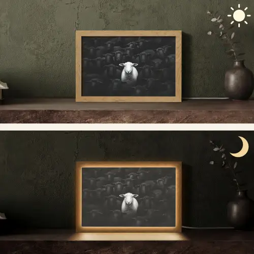 Schapen - Wit - Duisternis Light Box met kabel (Tafellamp) klein -sfeer3