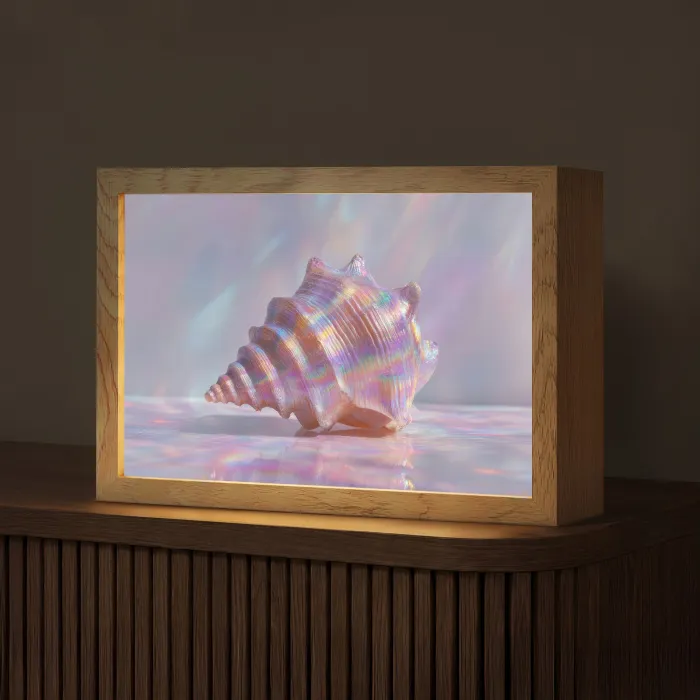 Schelp - Glanzend - Regenboogtinten Light Box met kabel (Tafellamp) klein -z3d_website