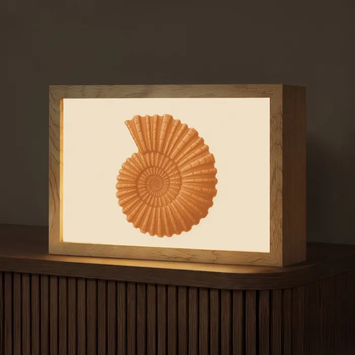 Schelp - Oranje - Ribbels Light Box met kabel (Tafellamp) klein -z3d_website
