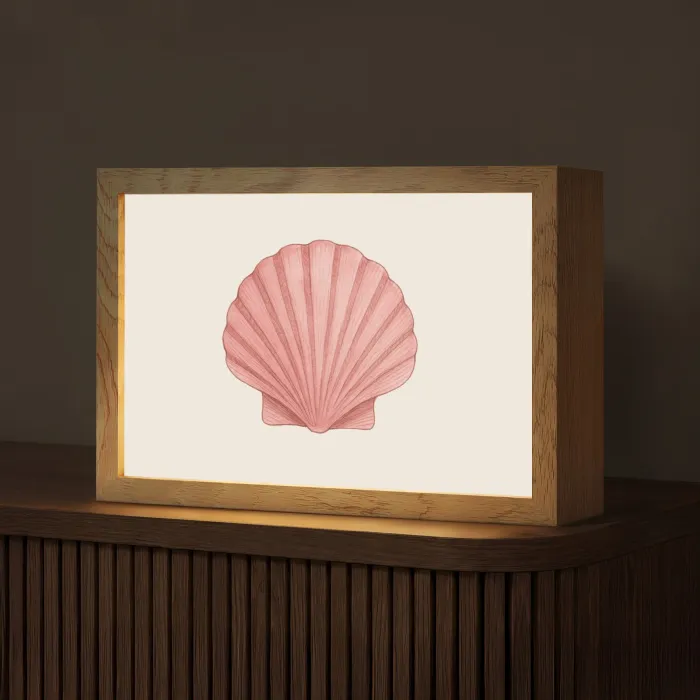 Schelp - Roze - Ribbels Light Box met kabel (Tafellamp) klein -z3d_website