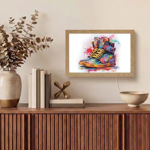 Schoenen - Graffiti - Wit - Kleuren Light Box met kabel (Tafellamp) klein -sfeer2