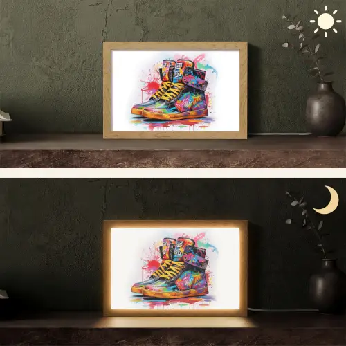 Schoenen - Graffiti - Wit - Kleuren Light Box met kabel (Tafellamp) klein -sfeer3