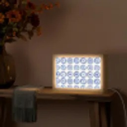 Borden - Bloemen - Patroon - Blauw Light Box met kabel (Tafellamp) klein 924 -sfeer4