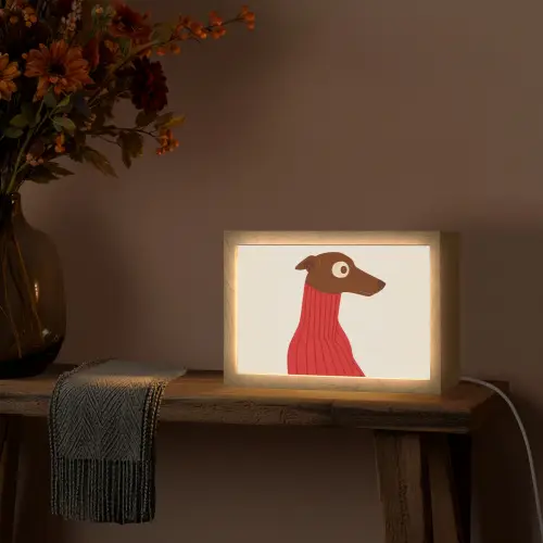Silhouet - Hond - Trui - Rood Light Box met kabel (Tafellamp) klein -sfeer4