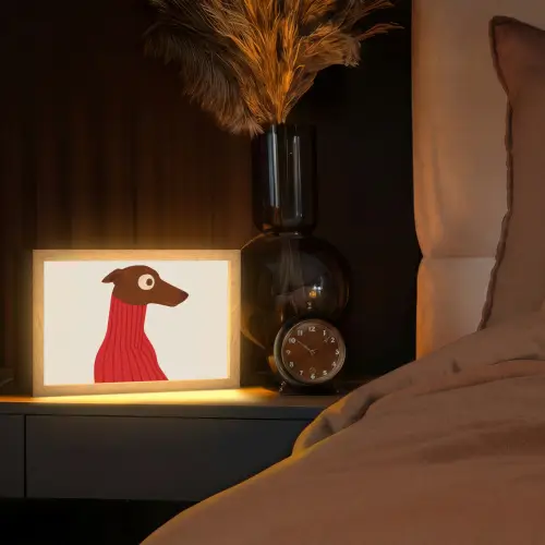Silhouet - Hond - Trui - Rood Light Box met kabel (Tafellamp) klein -sfeer1
