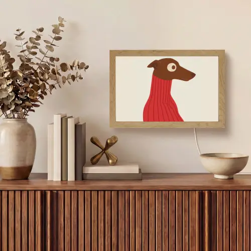 Silhouet - Hond - Trui - Rood Light Box met kabel (Tafellamp) klein -sfeer2