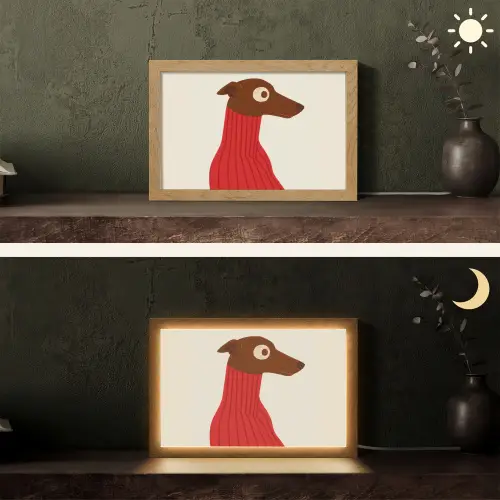 Silhouet - Hond - Trui - Rood Light Box met kabel (Tafellamp) klein -sfeer3