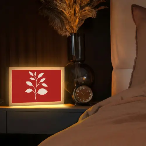 Silhouet - Bladeren - Tak Light Box met kabel (Tafellamp) klein -sfeer1
