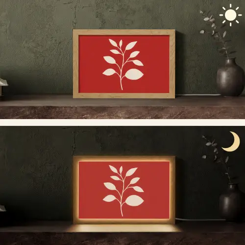 Silhouet - Bladeren - Tak Light Box met kabel (Tafellamp) klein -sfeer3