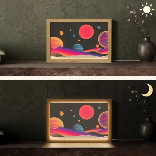 Hemel - Planeten - Felgekleurd Light Box met kabel (Tafellamp) klein -sfeer3