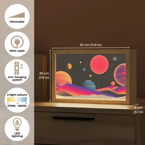 Hemel - Planeten - Felgekleurd Light Box met kabel (Tafellamp) klein -USP_EN