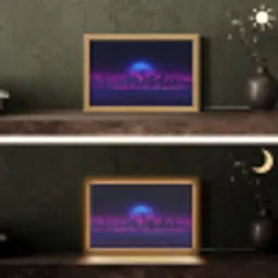 Skyline - Zon - Neon - Rasterpatroon Light Box met kabel (Tafellamp) klein -sfeer3