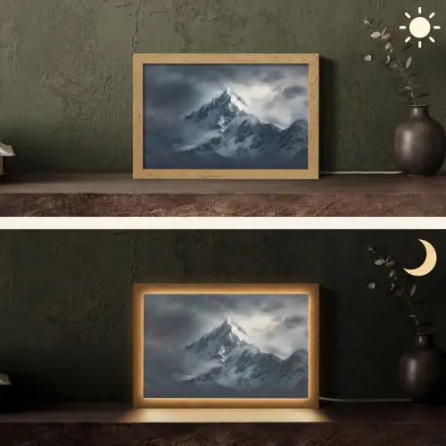 Sneeuw - Berg - Wolken Light Box met kabel (Tafellamp) klein -sfeer3