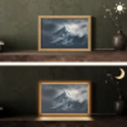 Sneeuw - Berg - Wolken Light Box met kabel (Tafellamp) klein -sfeer3