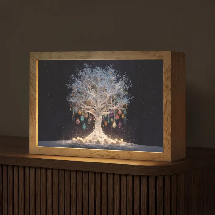 Sneeuwboom - Lichtjes - Wit - Kleurrijk Light Box met kabel (Tafellamp) klein -z3d_website