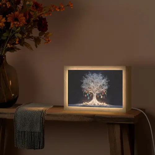 Sneeuwboom - Lichtjes - Wit - Kleurrijk Light Box met kabel (Tafellamp) klein -sfeer4