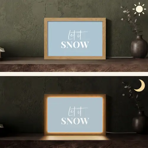 Sneeuw - Winter - Blauw - Let it snow Light Box met kabel (Tafellamp) klein -sfeer3