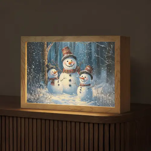 Sneeuwpop - Sneeuw - Winter - Bos Light Box met kabel (Tafellamp) klein -z3d_website