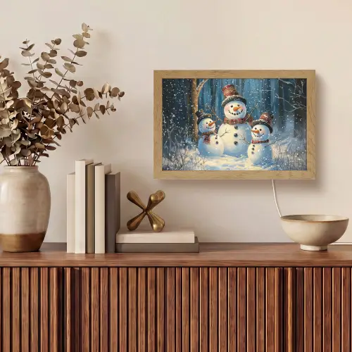 Sneeuwpop - Sneeuw - Winter - Bos Light Box met kabel (Tafellamp) klein -sfeer2
