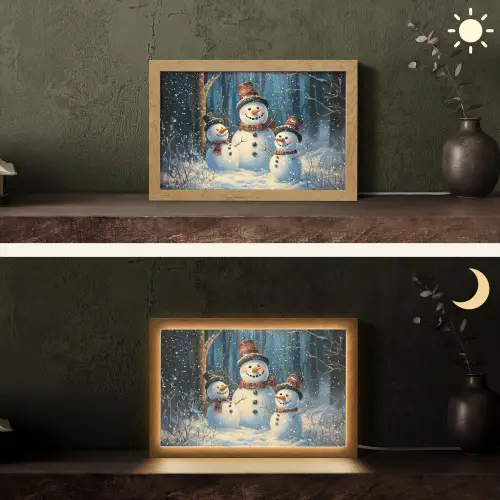 Sneeuwpop - Sneeuw - Winter - Bos Light Box met kabel (Tafellamp) klein -sfeer3