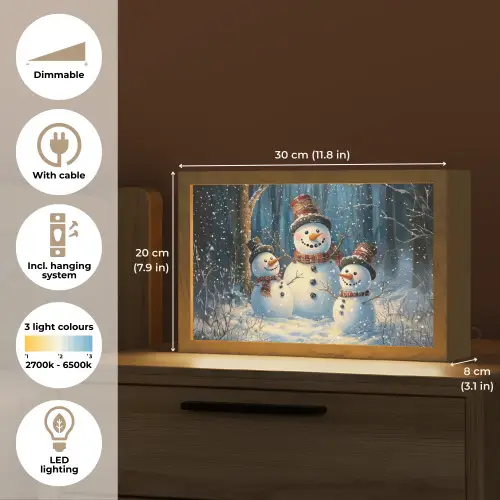 Sneeuwpop - Sneeuw - Winter - Bos Light Box met kabel (Tafellamp) klein -USP_EN