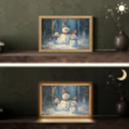 Sneeuwpop - Sneeuw - Winter - Bos Light Box met kabel (Tafellamp) klein -sfeer3