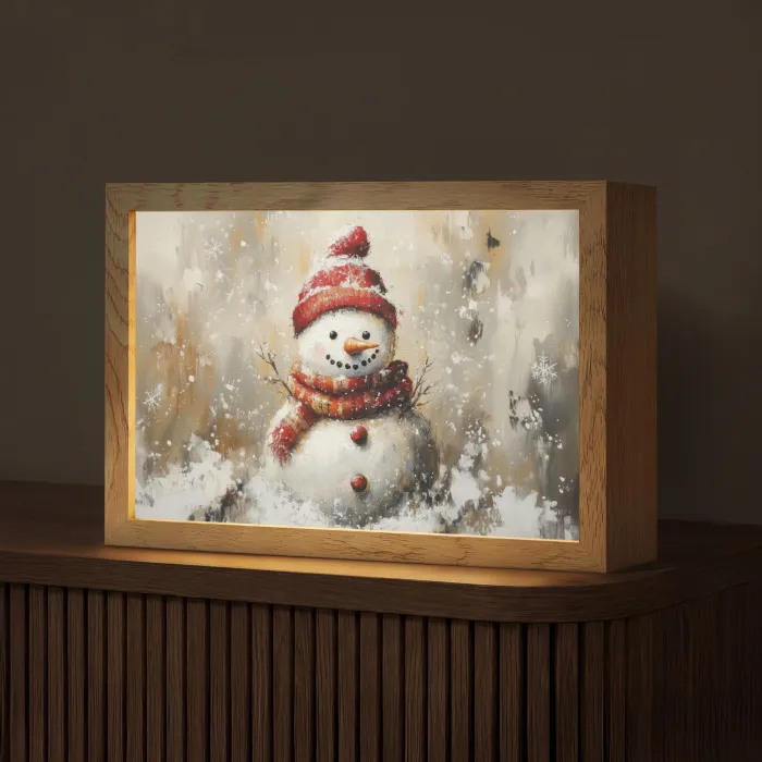 Sneeuwpop - Winter - Sneeuw - Beige Light Box met kabel (Tafellamp) klein -z3d_website