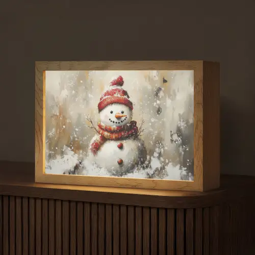 Sneeuwpop - Winter - Sneeuw - Beige Light Box met kabel (Tafellamp) klein -z3d_website