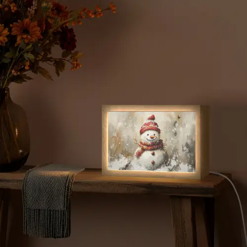 Sneeuwpop - Winter - Sneeuw - Beige Light Box met kabel (Tafellamp) klein -sfeer4