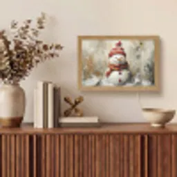 Sneeuwpop - Winter - Sneeuw - Beige Light Box met kabel (Tafellamp) klein -sfeer2