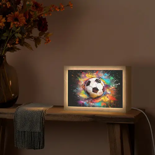 Voetbal - Verf - Kleuren - Zwart - Wit Light Box met kabel (Tafellamp) klein -sfeer4