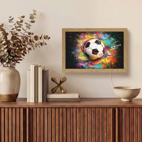 Voetbal - Verf - Kleuren - Zwart - Wit Light Box met kabel (Tafellamp) klein -sfeer2