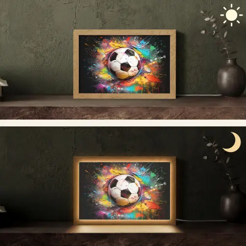 Voetbal - Verf - Kleuren - Zwart - Wit Light Box met kabel (Tafellamp) klein -sfeer3