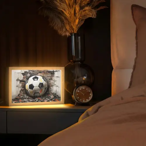 Voetbal - Muur - Zwart - Wit Light Box met kabel (Tafellamp) klein -sfeer1