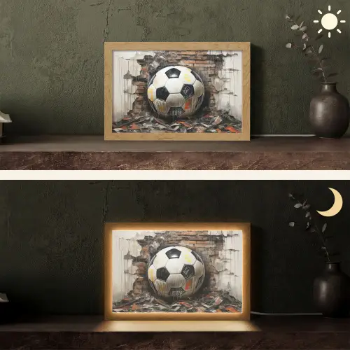 Voetbal - Muur - Zwart - Wit Light Box met kabel (Tafellamp) klein -sfeer3