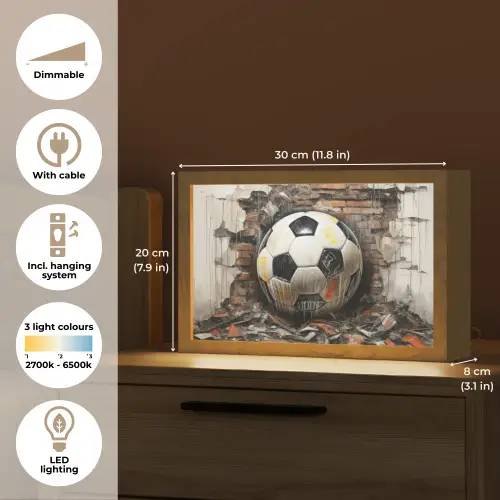 Voetbal - Muur - Zwart - Wit Light Box met kabel (Tafellamp) klein -USP_EN