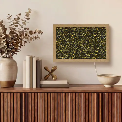 Spat - Waterverf - Geel - Zwart Light Box met kabel (Tafellamp) klein 924 -sfeer2