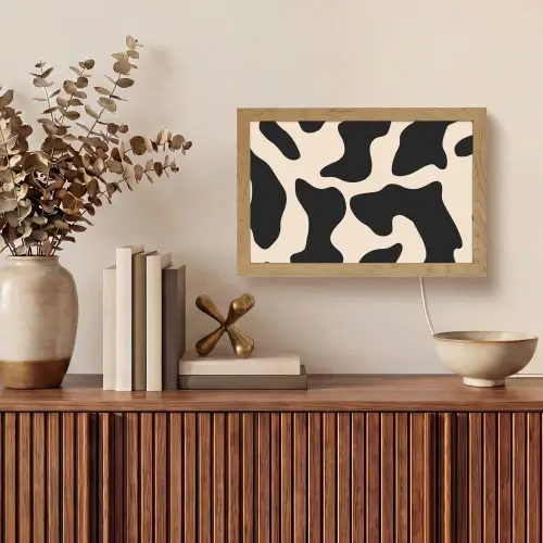 Vlekkenpatroon - Koe - Beige Light Box met kabel (Tafellamp) klein -sfeer2