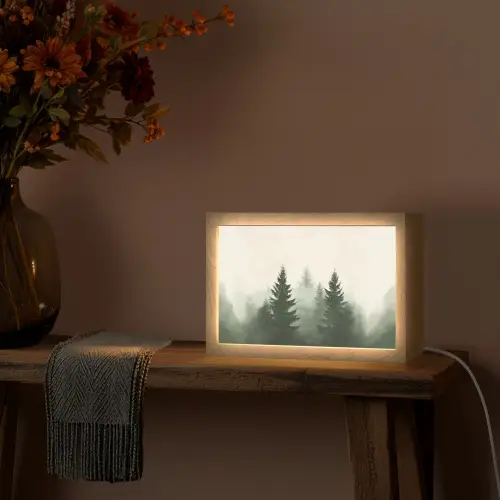 Sparren - Bomen - Groen - Beige Light Box met kabel (Tafellamp) klein -sfeer4