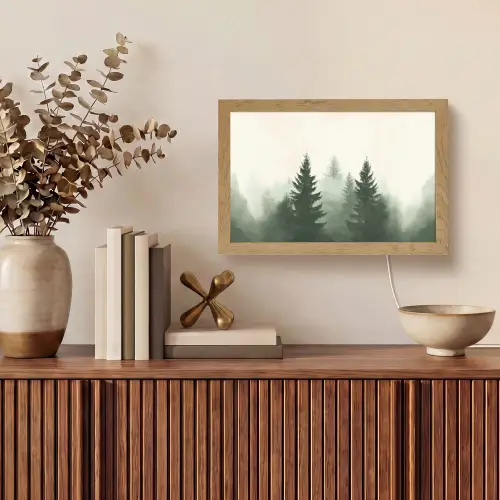 Sparren - Bomen - Groen - Beige Light Box met kabel (Tafellamp) klein -sfeer2