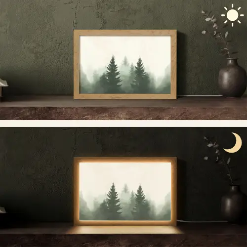 Sparren - Bomen - Groen - Beige Light Box met kabel (Tafellamp) klein -sfeer3