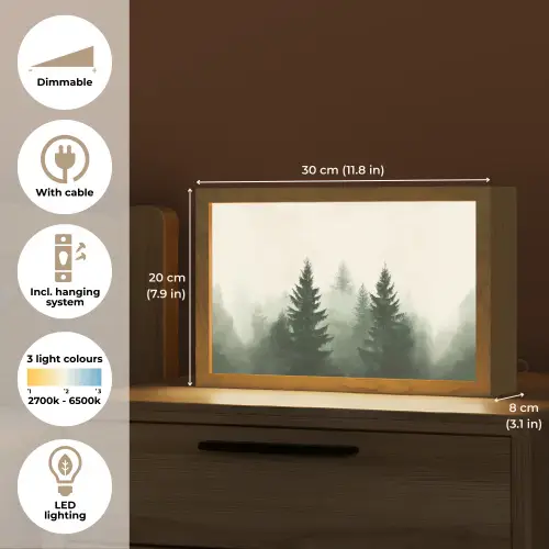 Sparren - Bomen - Groen - Beige Light Box met kabel (Tafellamp) klein -USP_EN