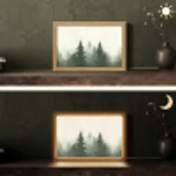 Sparren - Bomen - Groen - Beige Light Box met kabel (Tafellamp) klein -sfeer3