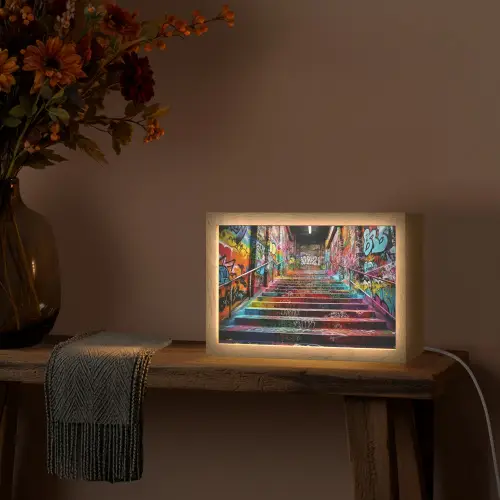 Trap - Graffiti - Kleuren - Kunst Light Box met kabel (Tafellamp) klein -sfeer4