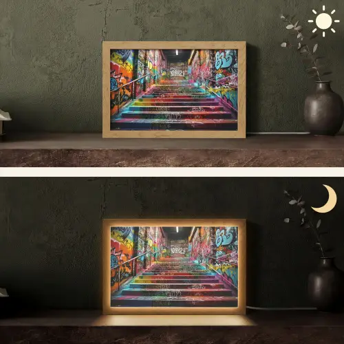 Trap - Graffiti - Kleuren - Kunst Light Box met kabel (Tafellamp) klein -sfeer3