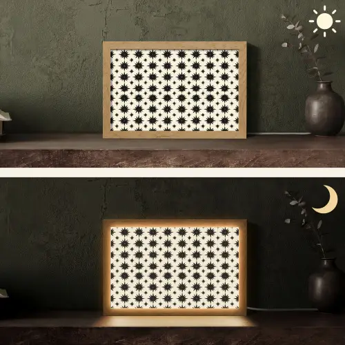 Stervormen - Geometrisch - Zwart Light Box met kabel (Tafellamp) klein 924 -sfeer3