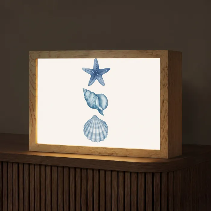 Zeester - Schelpen - Blauw Light Box met kabel (Tafellamp) klein -z3d_website