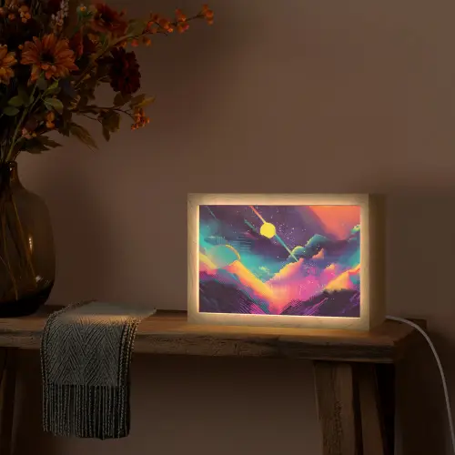 Sterren - Bergen - Kleurrijk Light Box met kabel (Tafellamp) klein -sfeer4