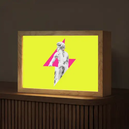 Beeld - Man - Bliksemschicht - Geel Light Box met kabel (Tafellamp) klein -z3d_website